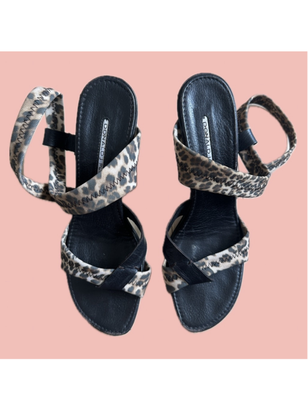 Donald J Pliner Leopard Print Heeled Sandals Size 9 – Y2K Animal Print Kitten He